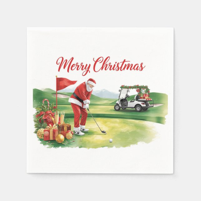 Golf Christmas with Santa Claus golfing Napkins (Front)