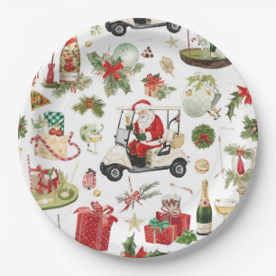 Golf Christmas with Santa Claus golfing Paper Plates