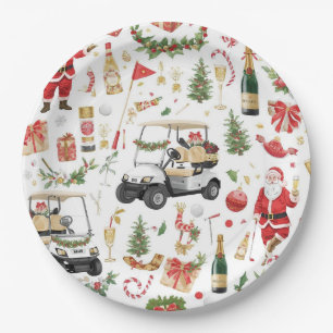 Golf Christmas with Santa Claus golfing Paper Plates