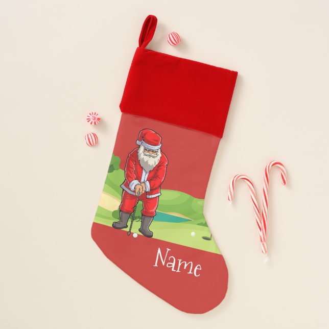 Golf Christmas with Santa Claus golfing  Stocking (Front)