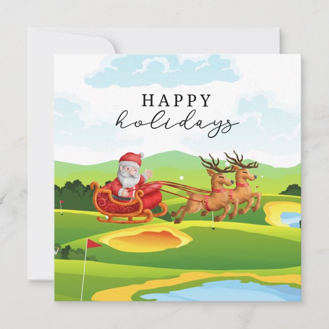 Golf Christmas with Santa Claus Happy Holidays     Holiday Card (Front)