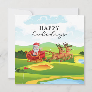 Golf Christmas with Santa Claus Happy Holidays Holiday Card