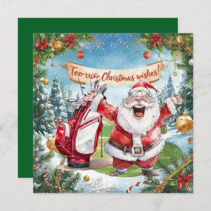 Golf Christmas with Santa Claus Holiday Card