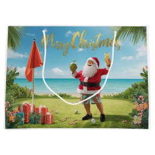 Golf Christmas with Santa Claus in Hawaii Large Gift Bag