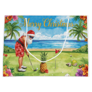 Golf Christmas with Santa Claus in Hawaii Large Gift Bag