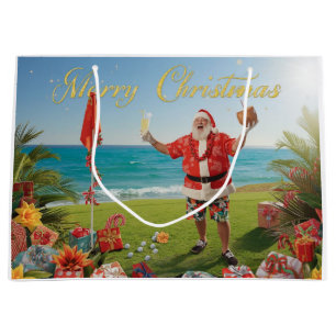 Golf Christmas with Santa Claus in Hawaii Large Gift Bag