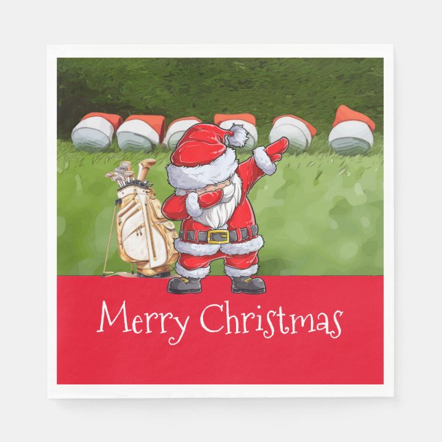 Golf Christmas with Santa Claus Napkins (Front)