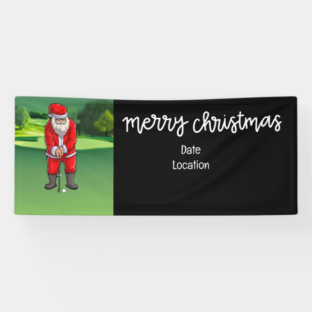 Golf Christmas with Santa Claus on golf course Banner (Horizontal)
