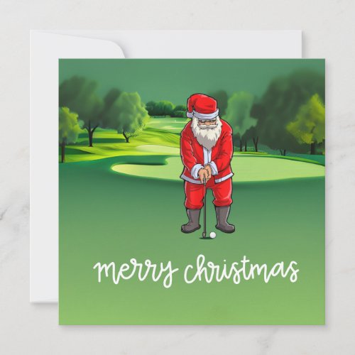 Golf Christmas with Santa Claus on golf course Holiday Card