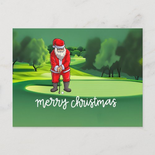 Golf Christmas with Santa Claus on golf course Holiday Postcard