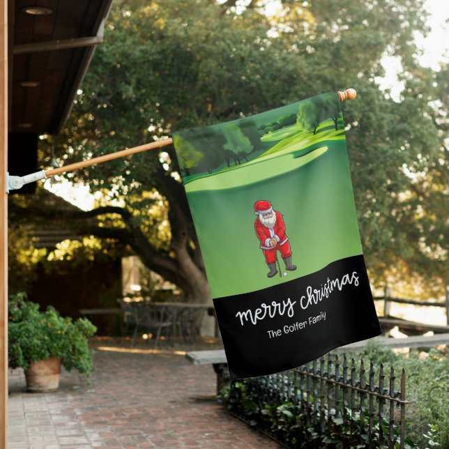 Golf Christmas with Santa Claus on golf course House Flag (In SItu)
