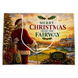 Golf Christmas with Santa Claus on Golf course Large Gift Bag