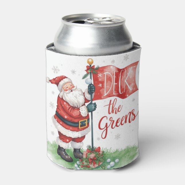 Golf Christmas with Santa Claus with funny text  Can Cooler (Can Front)