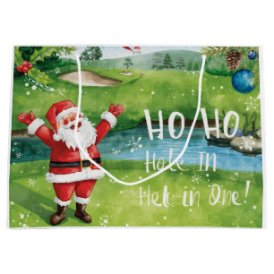 Golf Christmas with Santa Claus with funny text Large Gift Bag