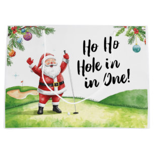 Golf Christmas with Santa Claus with funny text Large Gift Bag