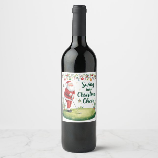 Golf Christmas with Santa Claus with funny text  Wine Label (Front)