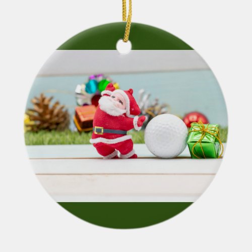 Golf Christmas with  Santa Claus with gift Ceramic Ornament