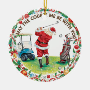 Golf Christmas with Santa Golfer on golf course Ceramic Ornament