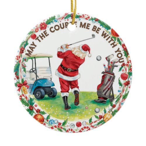 Golf Christmas with Santa Golfer on golf course  Ceramic Ornament