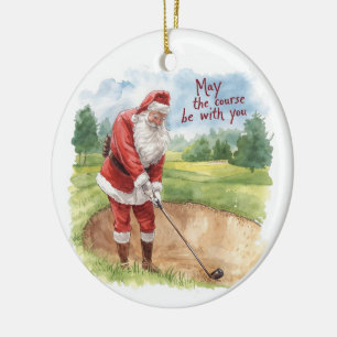 Golf Christmas with Santa Golfer on golf course Ceramic Ornament