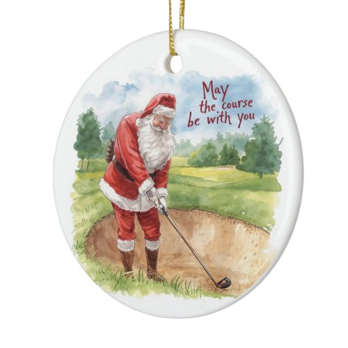 Golf Christmas with Santa Golfer on golf course  Ceramic Ornament