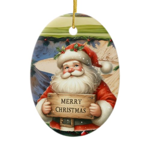 Golf Christmas with Santa Golfer on golf course  Ceramic Ornament