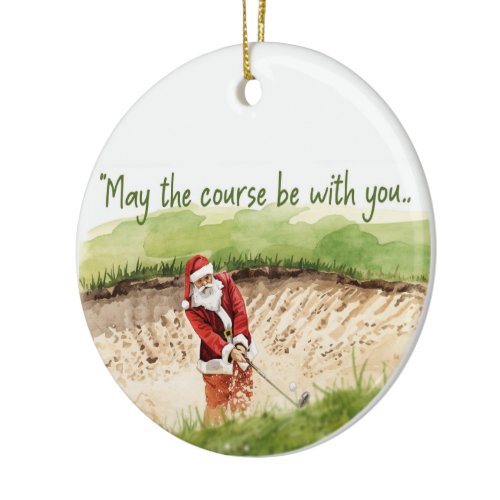 Golf Christmas with Santa Golfer on golf course  Ceramic Ornament