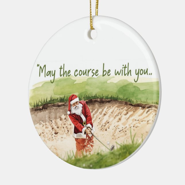 Golf Christmas with Santa Golfer on golf course  Ceramic Ornament (Left)