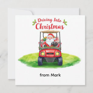 Golf Christmas with Santa Golfer on golf course  Holiday Card