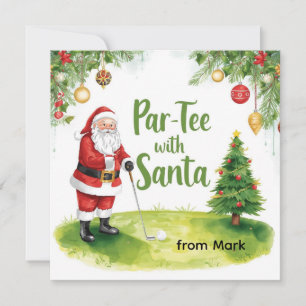 Golf Christmas with Santa Golfer on golf course Holiday Card
