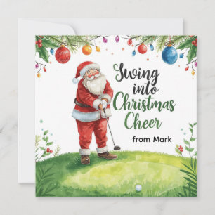Golf Christmas with Santa Golfer on golf course Holiday Card