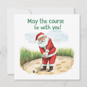 Golf Christmas with Santa Golfer on golf course Holiday Card