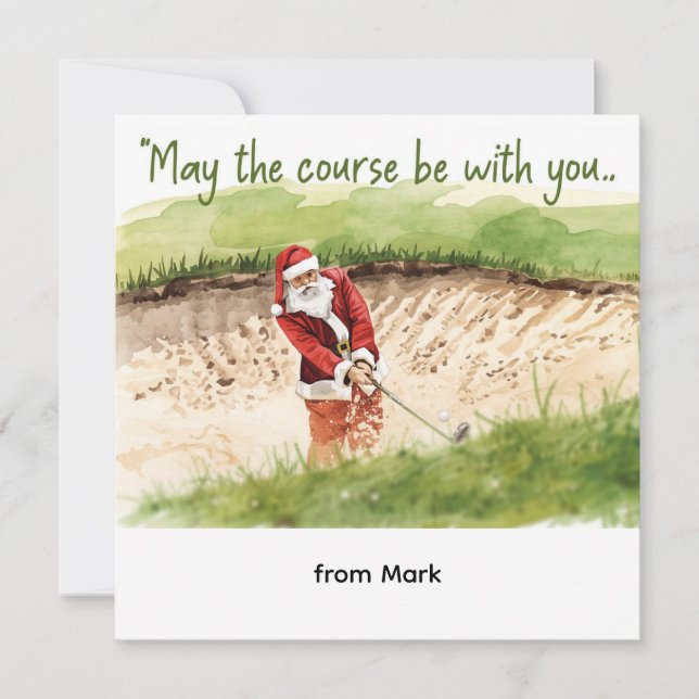 Golf Christmas with Santa Golfer on golf course  Holiday Card (Front)