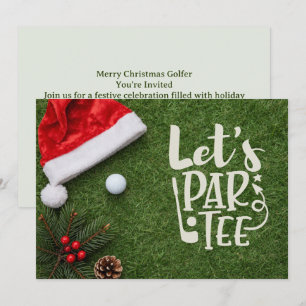 Golf Christmas with Santa hat on green Invitation