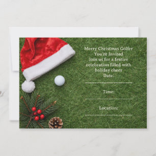 Golf Christmas with Santa hat on green Invitation