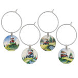 Golf Christmas with Santa riding golf cart Wine Charm