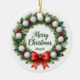 Golf Christmas Wreath  Ceramic Ornament