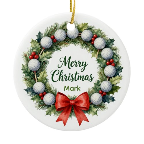 Golf Christmas Wreath  Ceramic Ornament