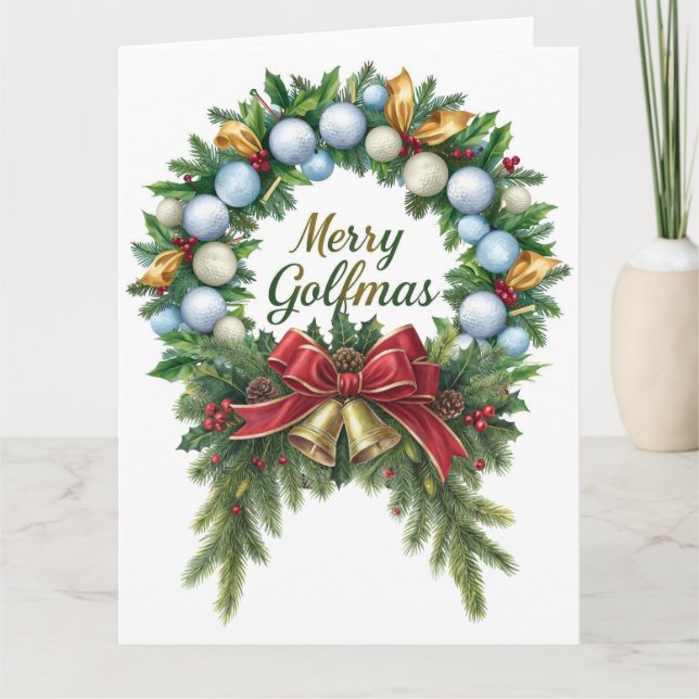 Golf Christmas Wreath for Golfer with golf ball  Card (Front)