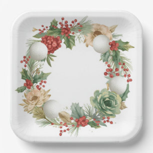 Golf Christmas Wreath with Golf Ball Wreath Paper Plates