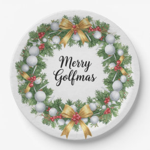 Golf Christmas Wreath with Golf Ball Wreath Paper Plates