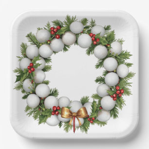 Golf Christmas Wreath with Golf Ball Wreath Paper Plates