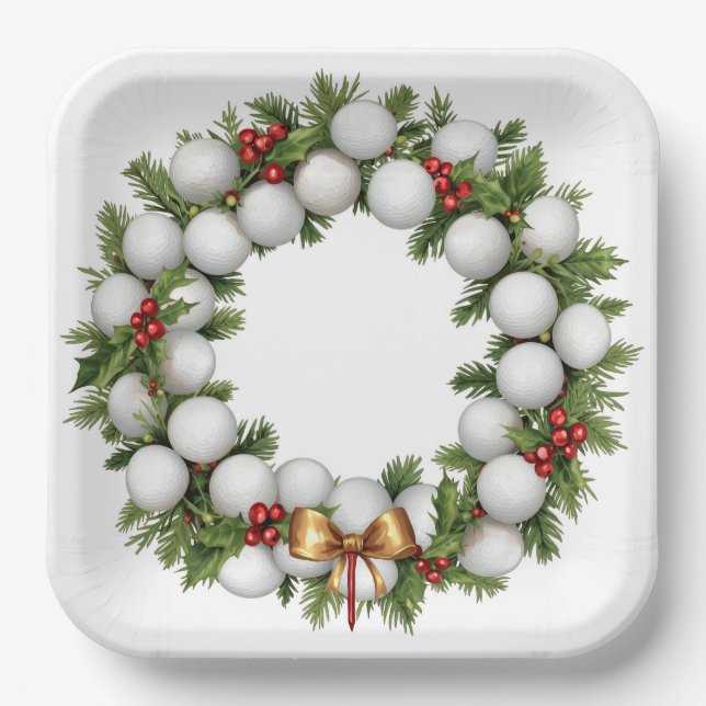 Golf Christmas Wreath with Golf Ball Wreath  Paper Plates (Front)