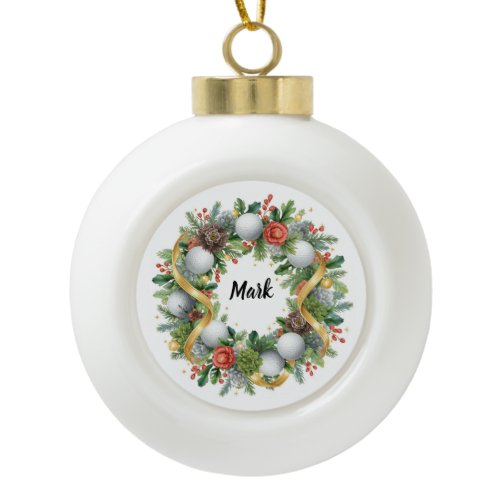 Golf Christmas Wreath with Golfer Name Ceramic Ball Christmas Ornament