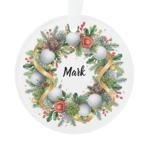 Golf Christmas Wreath with Golfer Name Ornament