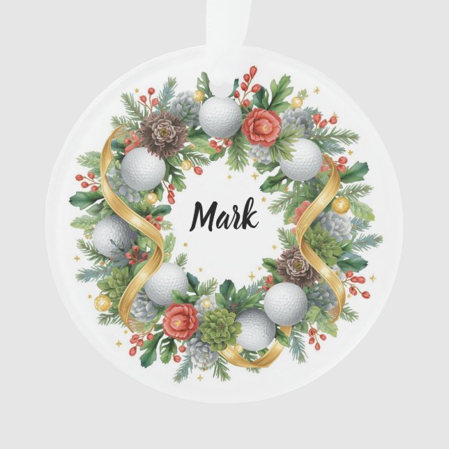 Golf Christmas Wreath with Golfer Name Ornament (Front)