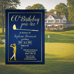 Golf Classic Blue Golden Woman 60th Birthday  Invitation