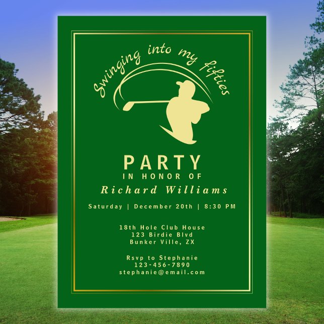 Golf Classic Green Golden Player Men 50th Birthday Invitation (Creator Uploaded)