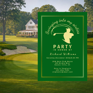 Golf Classic Green Golden Player Men 60th Birthday Invitation