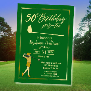 Golf Classic Green Golden Women 50th Birthday Invitation
